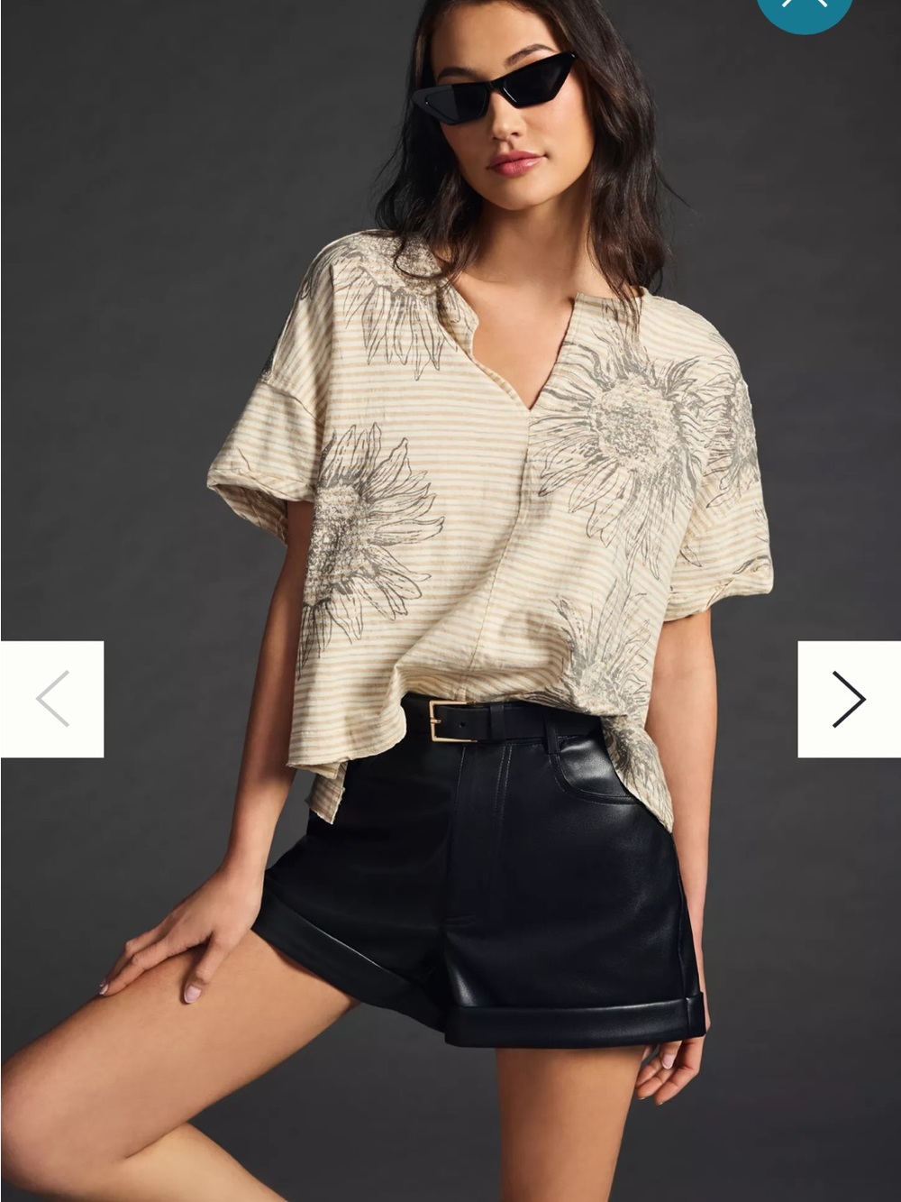 Anthropologie Pilcro Cream Floral Striped Split Neck Tee Novelty Print